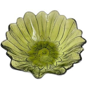 Vintage Indiana Glass Textured MCM Avocado Green Sunflower Bowl 7" Wide